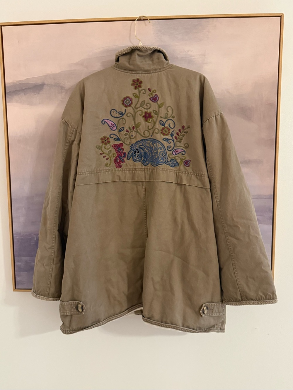 Vintage 90s Disney Store Eeyore Embroidered Barn Jacket Floral Folk Art - Picture 2 of 5
